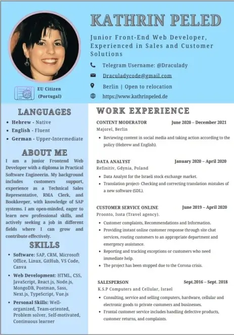 Image of professional English resume